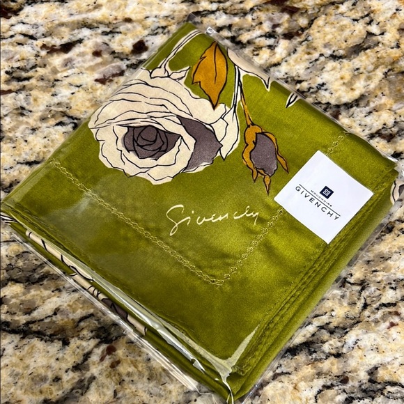 Vintage Givenchy Floral Handkerchief – Olive Green, New in Packaging - Picture 1 of 1